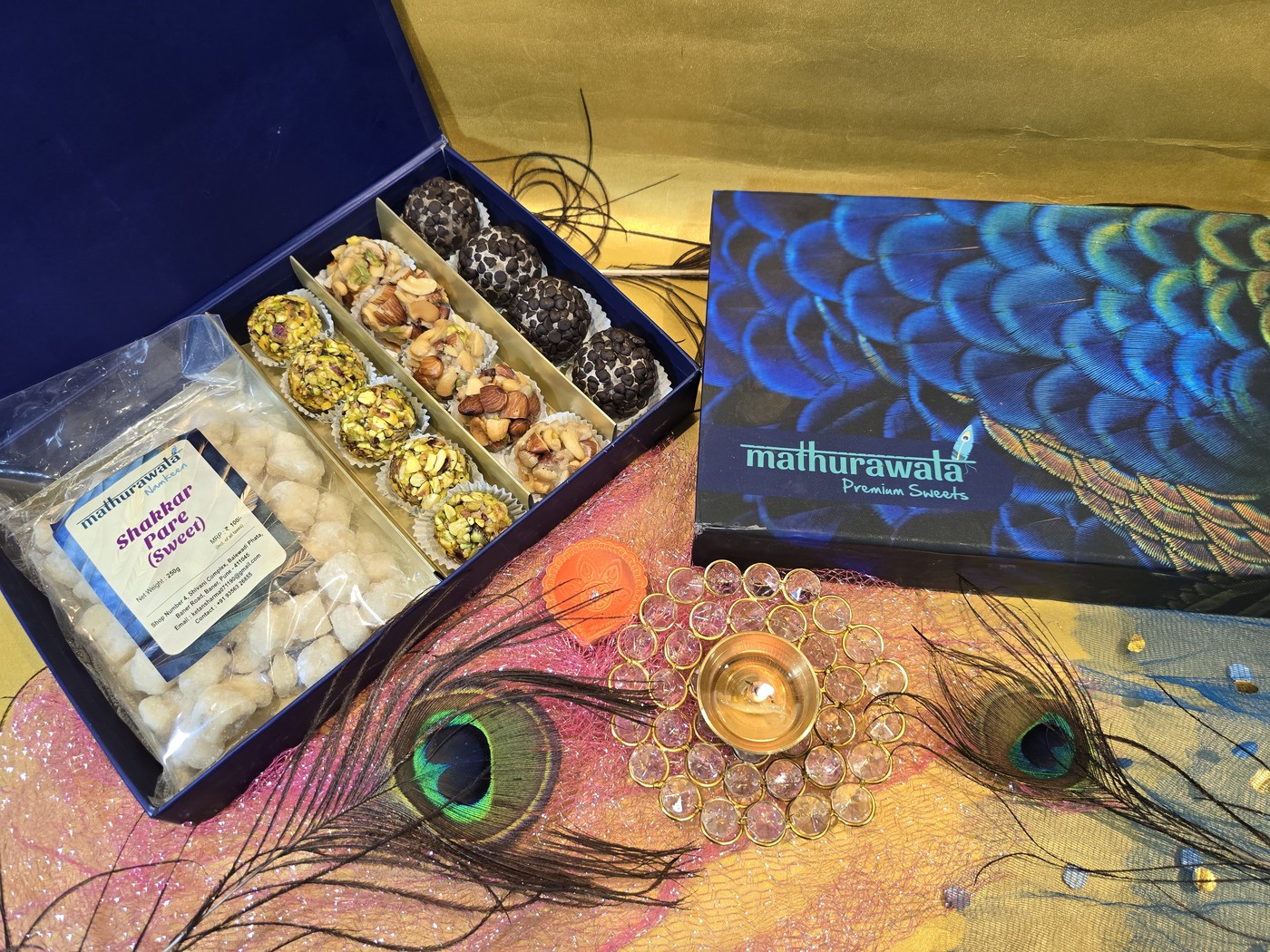 Mathurawala festive sweet box with mor-pankh
